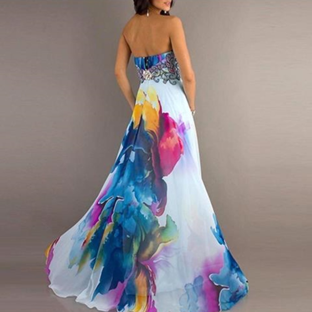 Sexy Sleeveless Strapless Maxi Dress Bright Floral - Picture 2 of 8